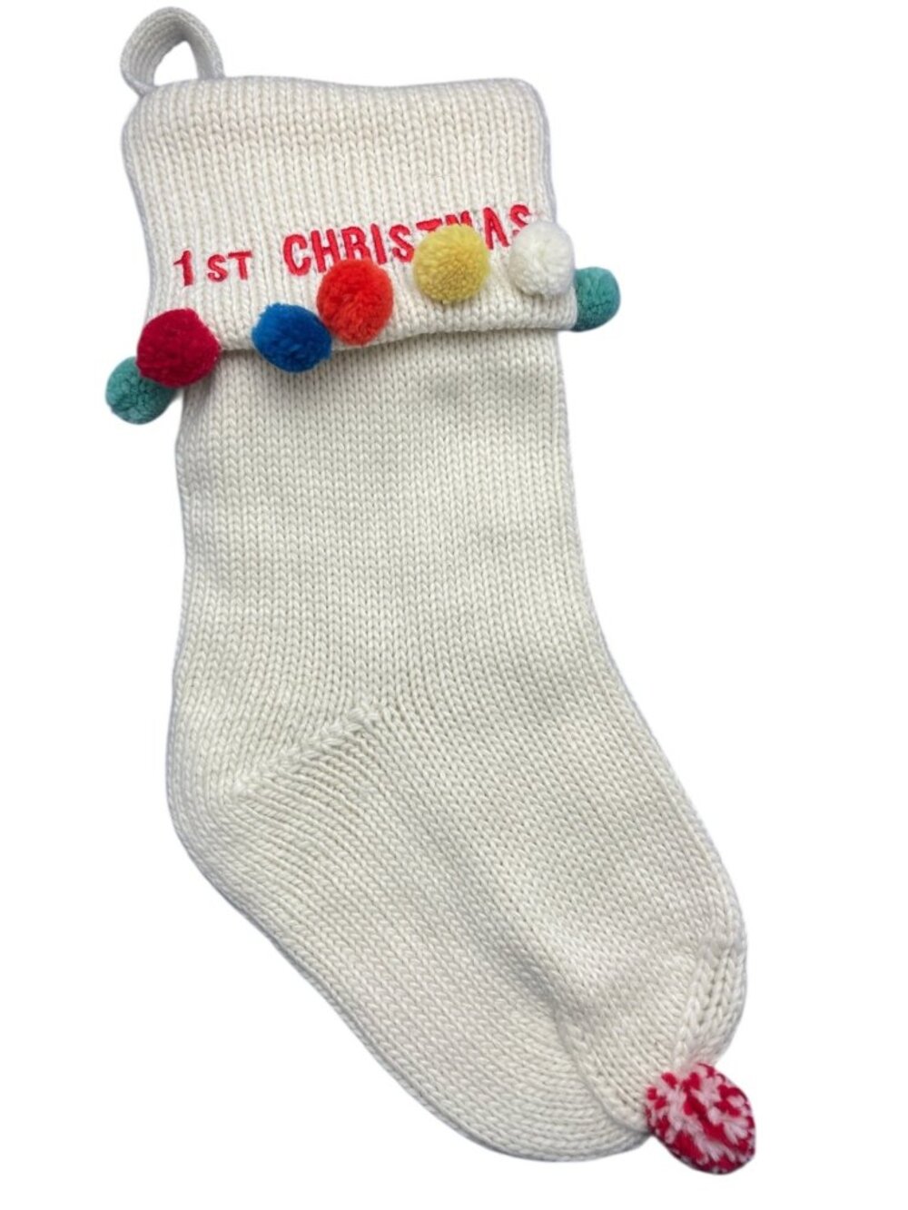 Pottery Barn Kids Babies 1st Christmas Christmas Stocking Pom Pom 18" White